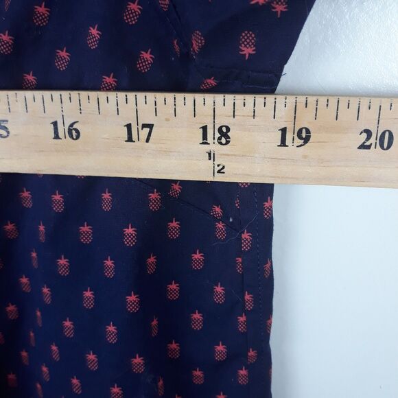 Duluth Trading Button Up Tunic Women Med. Navy Blue Pink Pineapple Print - Picture 8 of 12